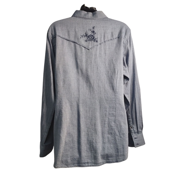 Ariat Shirt Women's Gray Embroidered Floral Button Down Shirt Size XL/TG - Picture 3 of 13